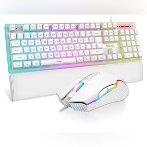 RedThunder White K 10 Wired Gaming keyboard and mouse and wrist rest combo